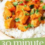 Pinterest Image with text '30 minute chicken paprikash'
