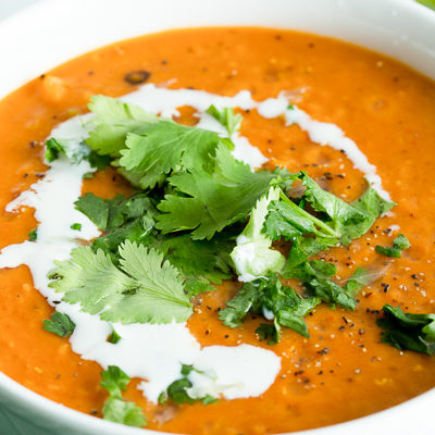 Up close shot of lentil curry soup